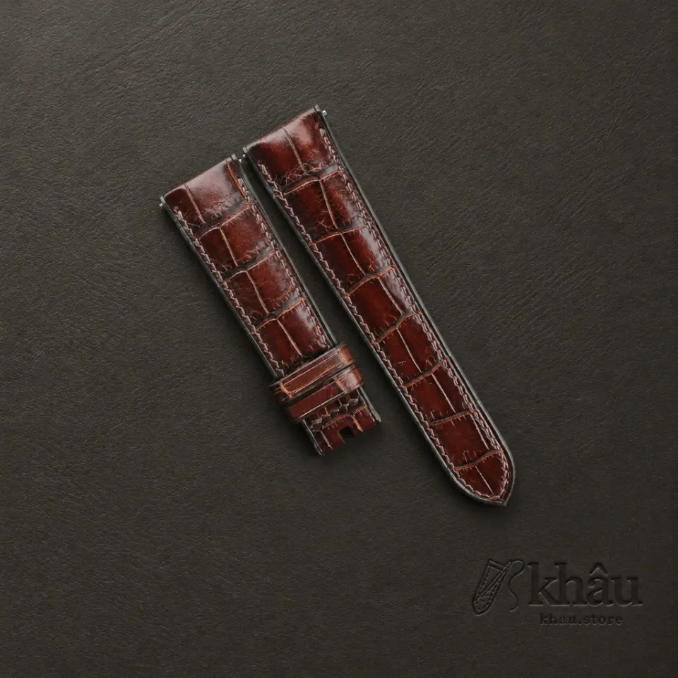 Patina Brown Alligator Leather Watch Strap — front view