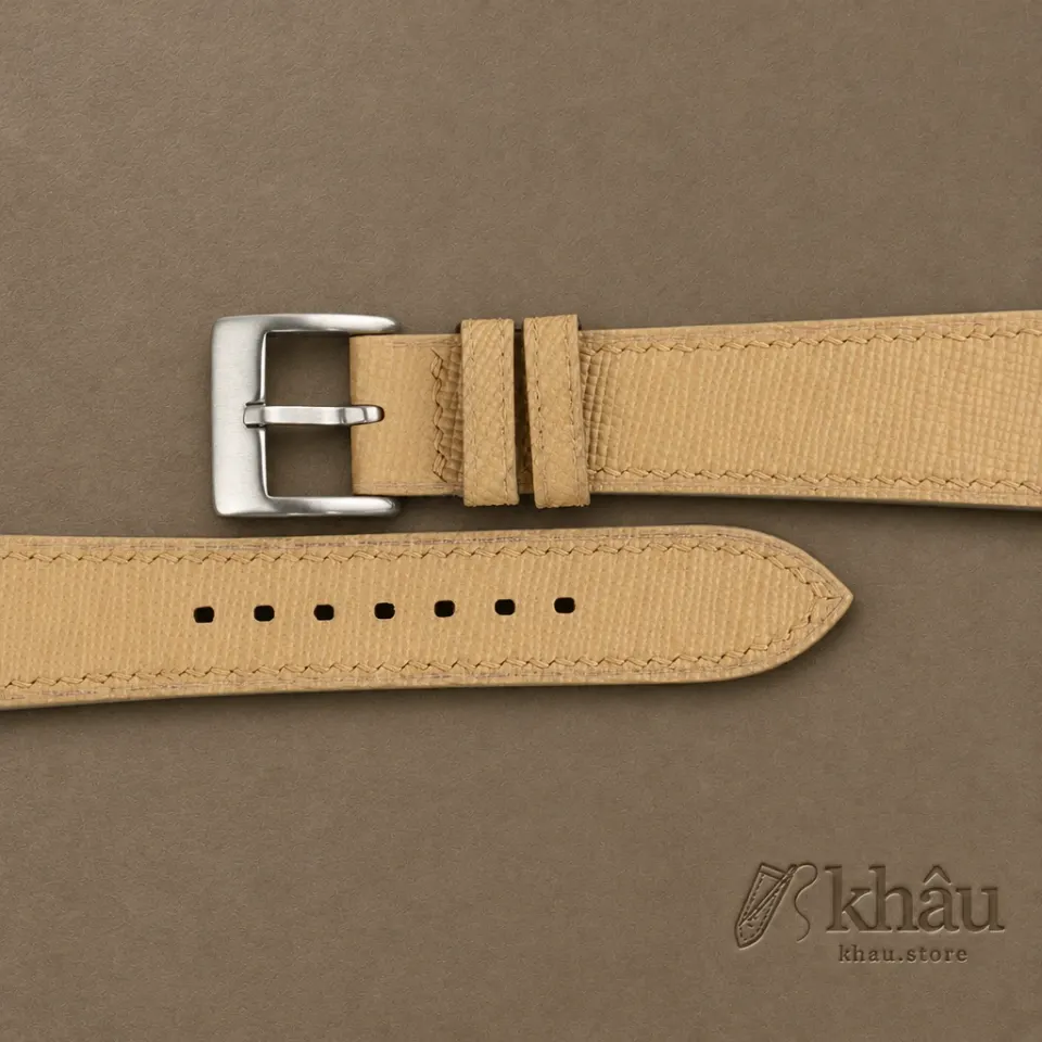 Beige Saffiano Leather Watch Strap — additional view