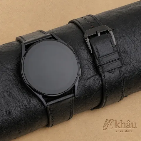 Black Ostrich Leather Samsung Watch Band — front view