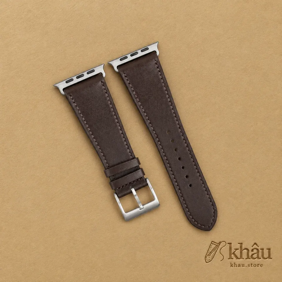Dark Brown Box Calf Leather Apple Watch Ultra Band — front view