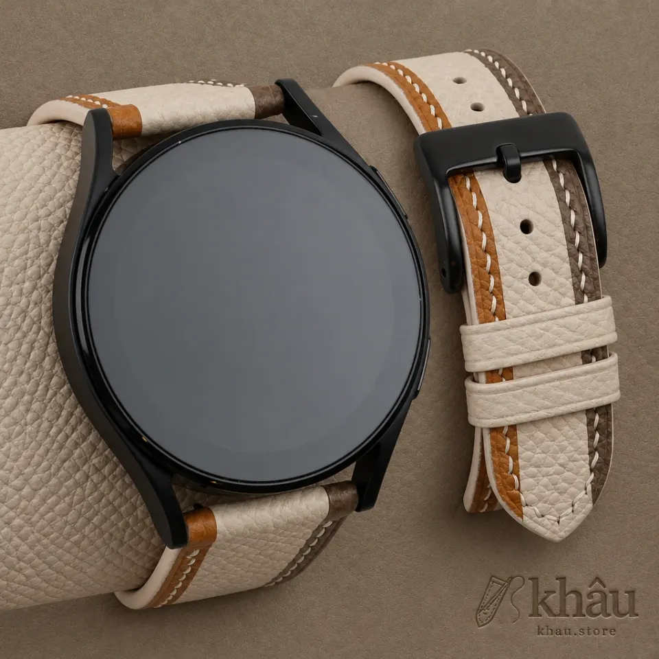 Tricolor Sesame Epsom Leather Samsung Watch Band — front view