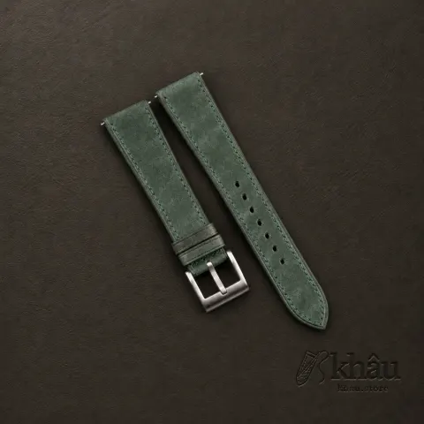 Green Maya Vegetable Tanned Calfskin Leather Watch Strap — front view