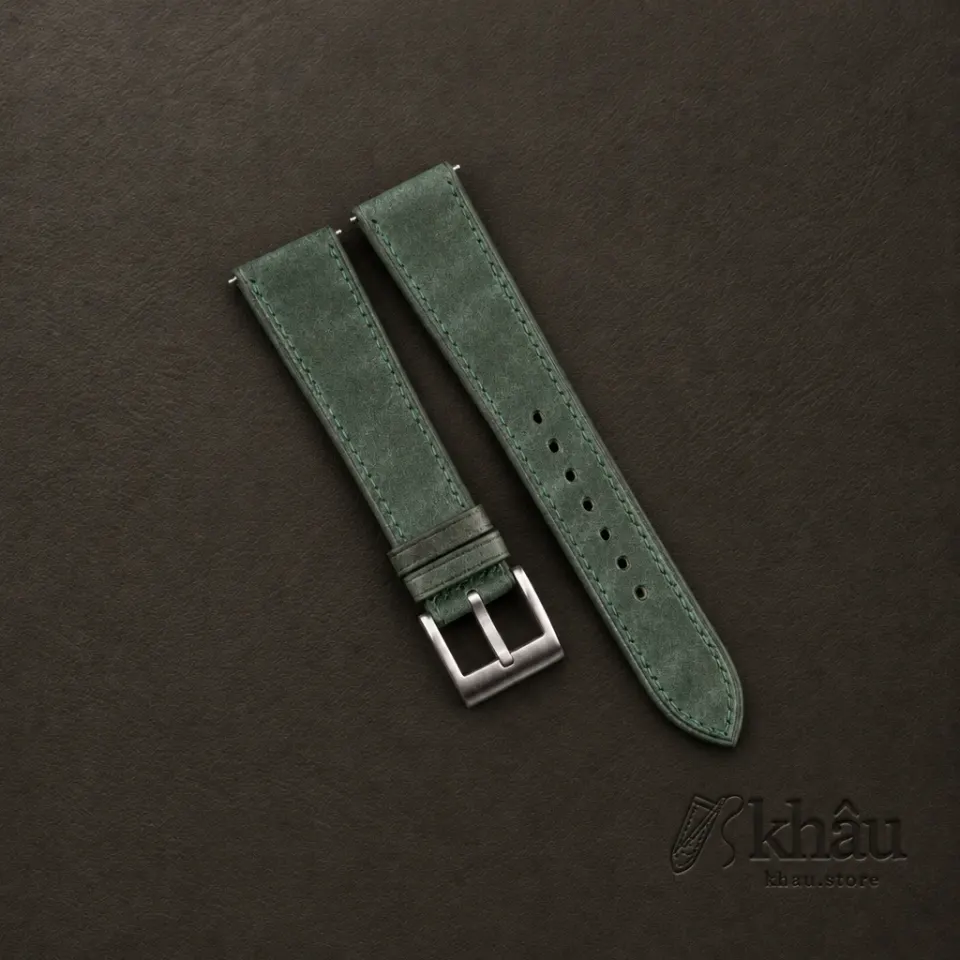 Green Maya Vegetable Tanned Calfskin Leather Watch Strap — front view