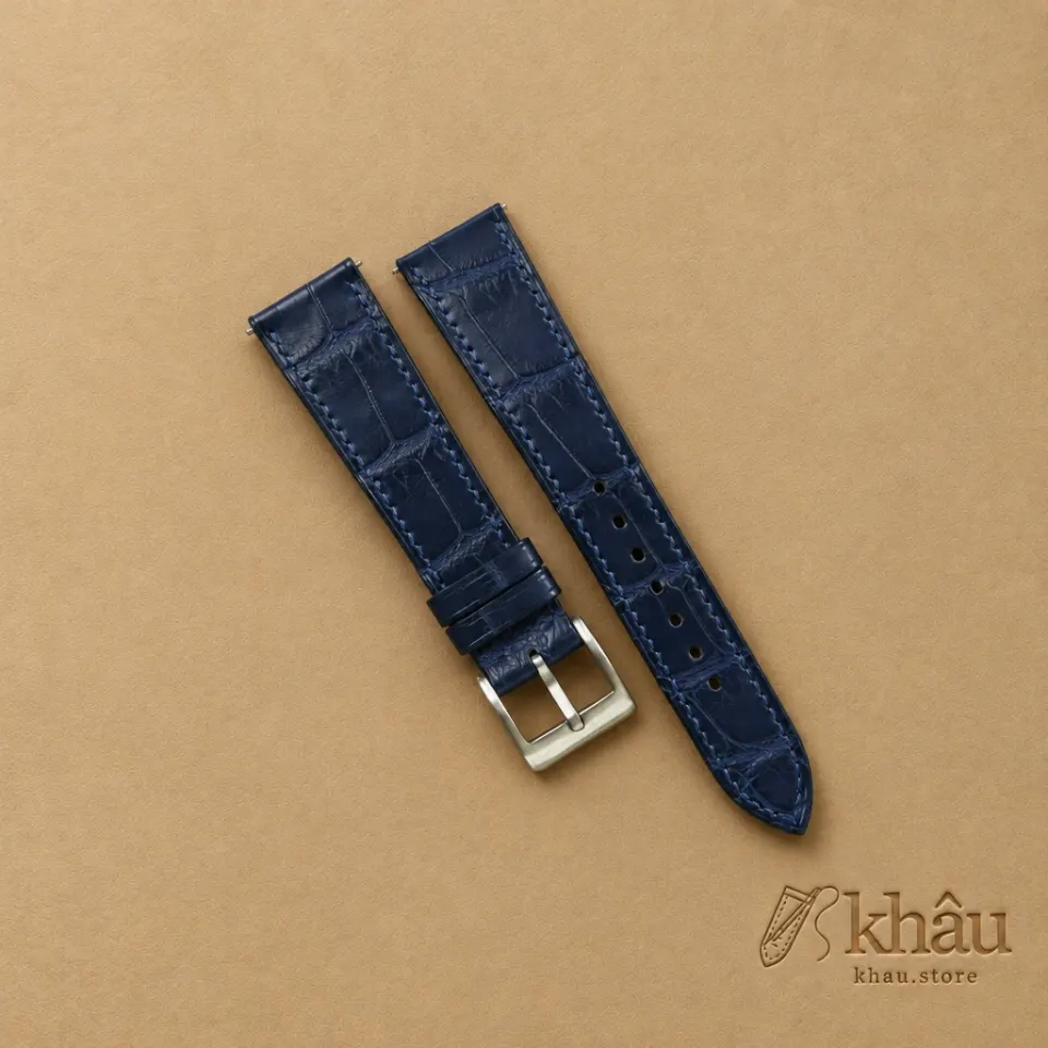 Dark Blue Alligator Leather Watch Strap — front view