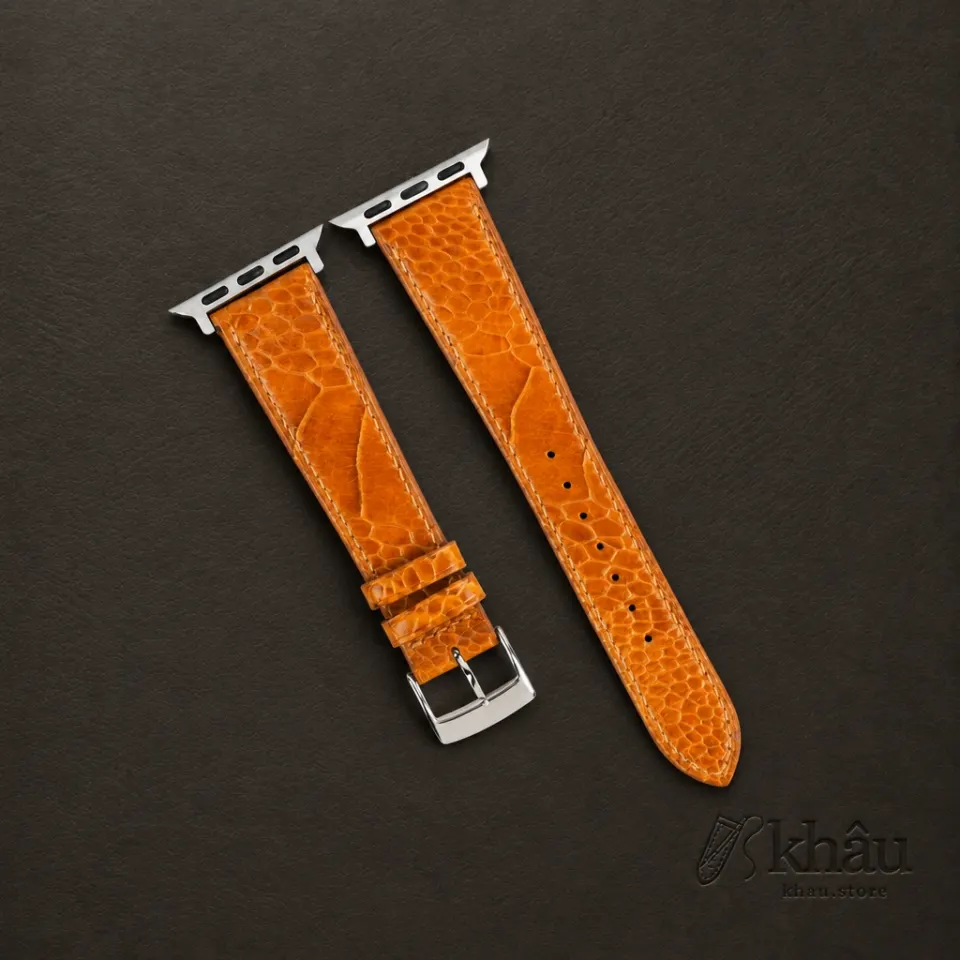 Cognac Ostrich Leg Leather Apple Watch Band — front view