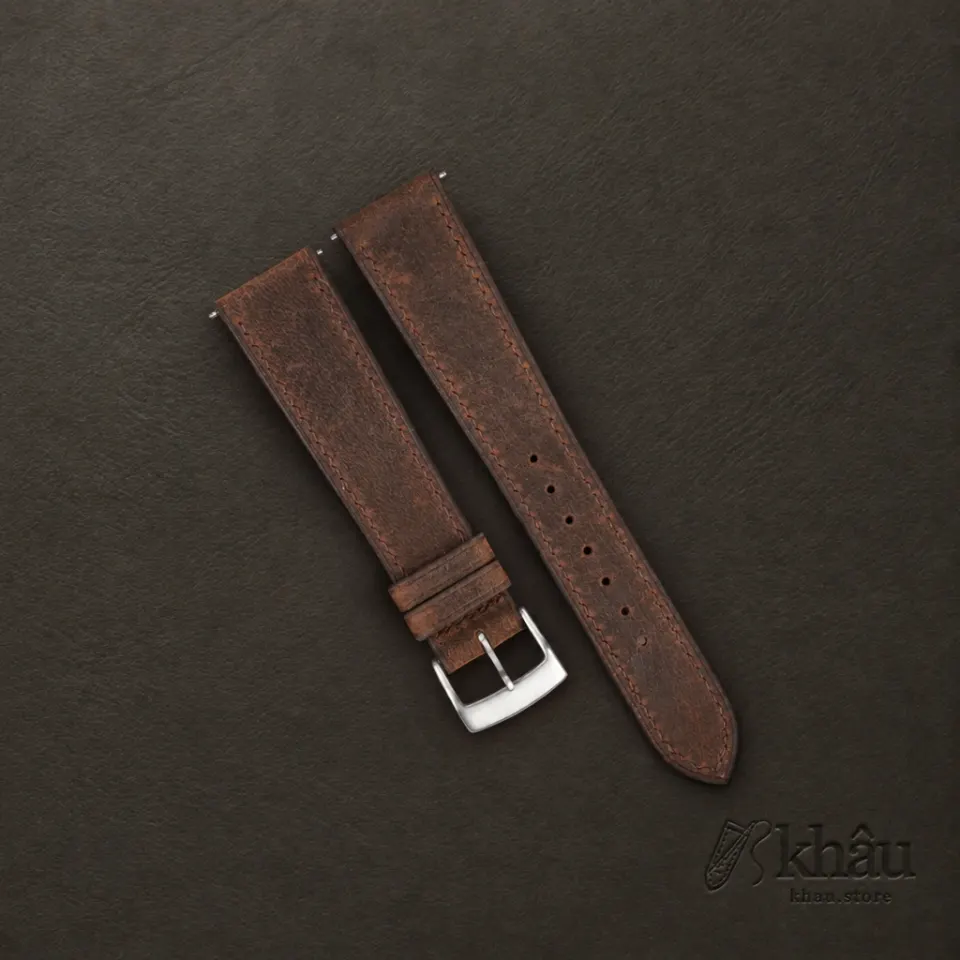 Brown Crazy Horse Leather Watch Strap — front view