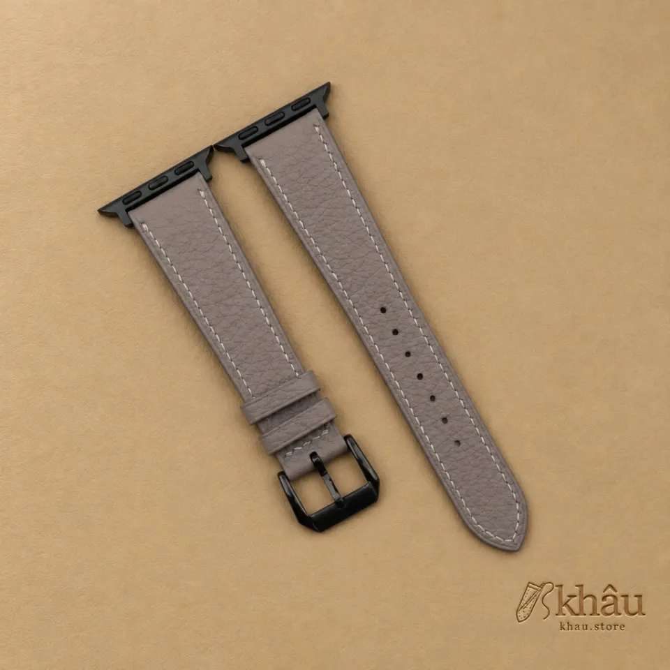 Cement Togo Leather Apple Watch Band — front view