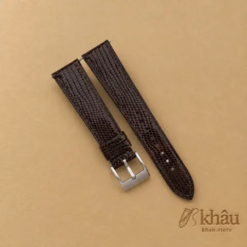Dark Brown Lizard Leather Watch Strap — front view