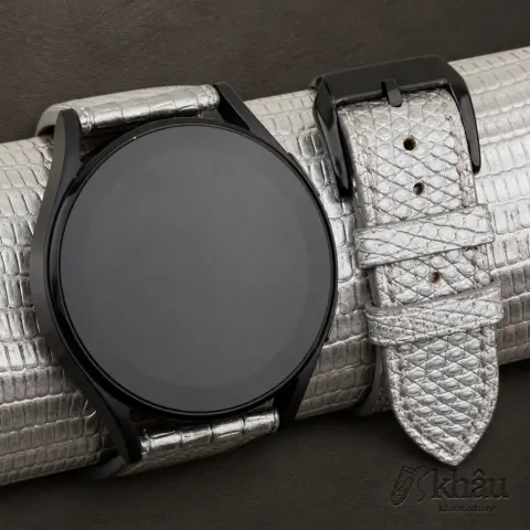 Silver Lizard Leather Samsung Watch Band — front view