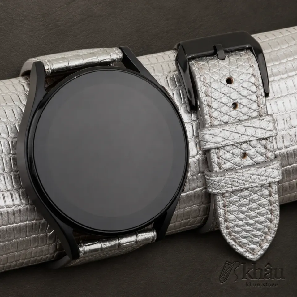 Silver Lizard Leather Samsung Watch Band — front view
