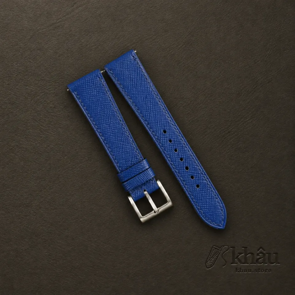 Blue Saffiano Leather Watch Strap — front view