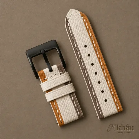 Tricolor Sesame Epsom Leather Samsung Watch Band — additional view