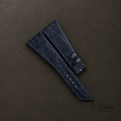 Asymmetric Midnight Blue Alligator Leather Watch Strap — front view