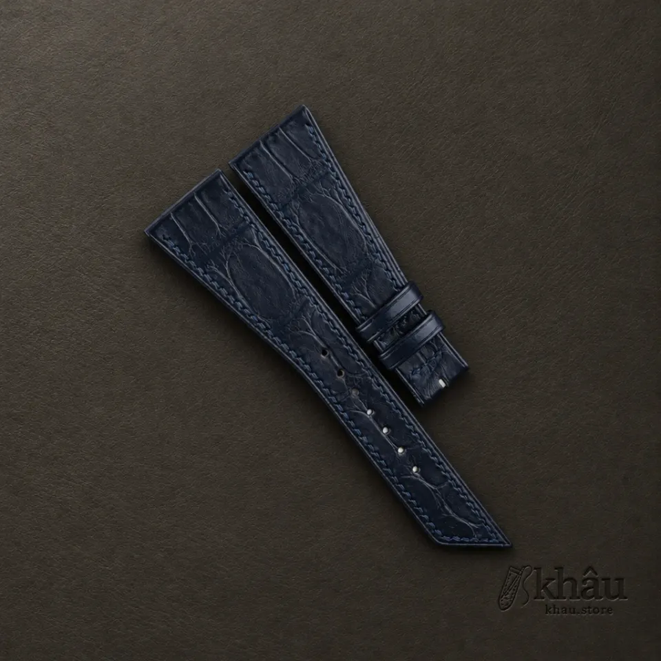 Asymmetric Midnight Blue Alligator Leather Watch Strap — front view