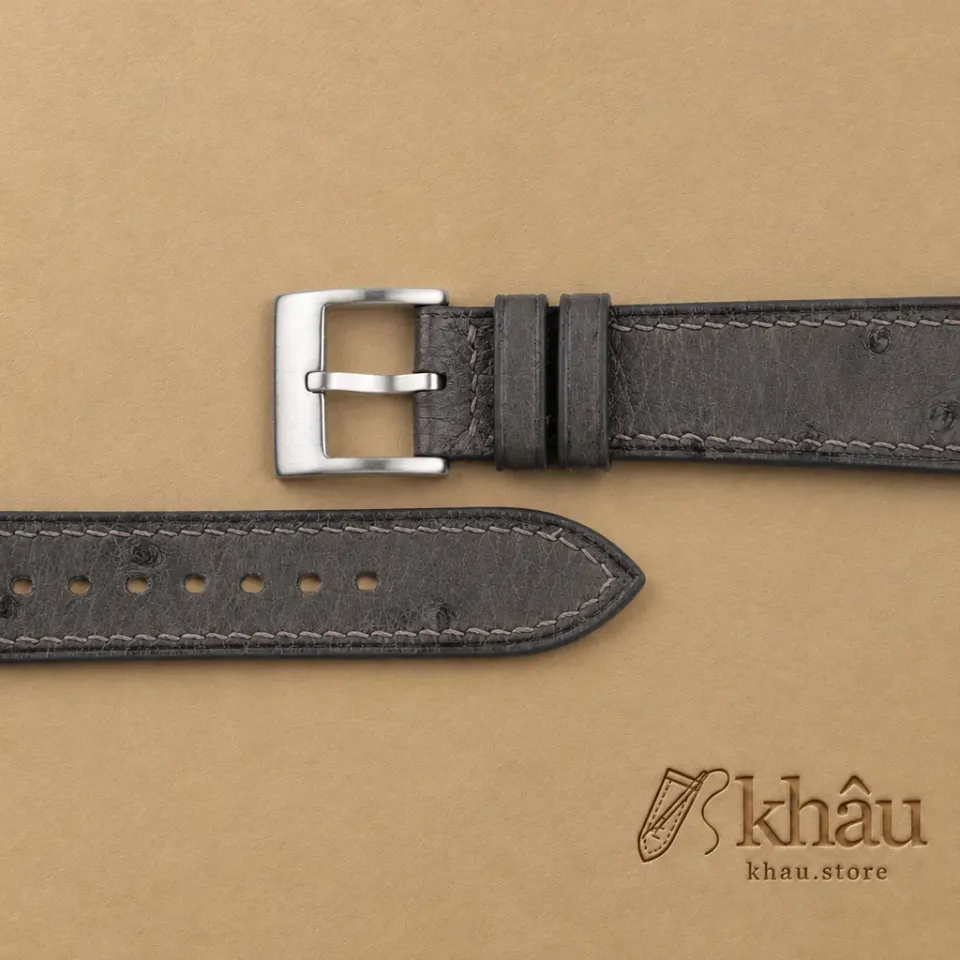 Dark Grey Ostrich leather Watch Strap — additional view
