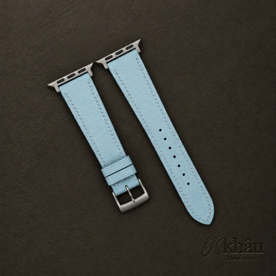 Light Aqua Alran Chevre Sully Leather Apple Watch Band — front view