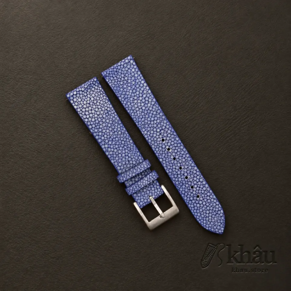 Vintage Blue Stingray Leather Watch Strap — front view