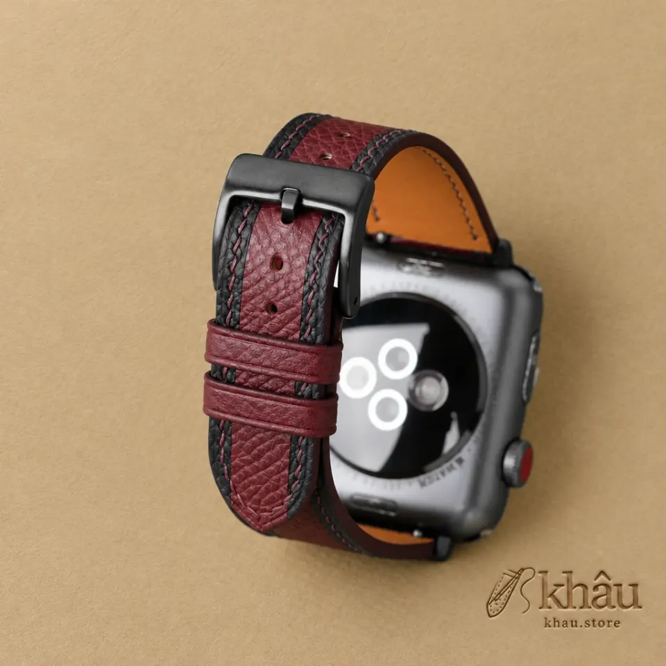 Tricolor Burgundy Epsom Leather Apple Watch Band — additional view
