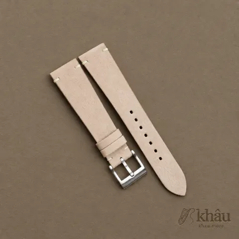 Vintage Light Cream Nubuck Leather Side-Stitch Watch Strap — front view