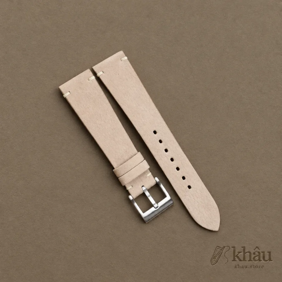 Vintage Light Cream Nubuck Leather Side-Stitch Watch Strap — front view