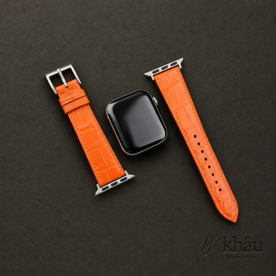 Orange Alligator Leather Apple Watch Band — additional view