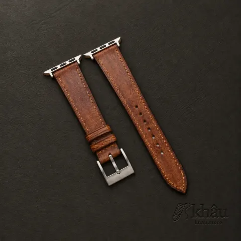 Patina Golden Vachetta Leather Apple Watch Band — front view