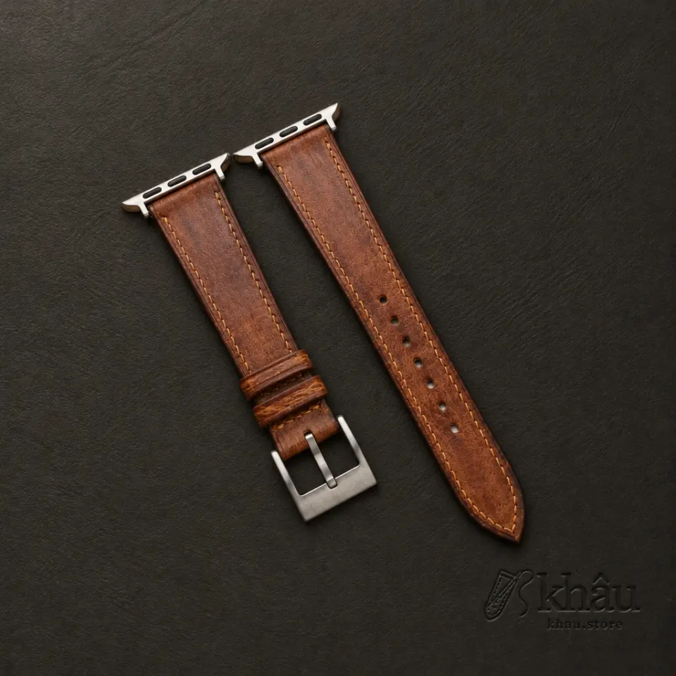 Patina Golden Vachetta Leather Apple Watch Band — front view