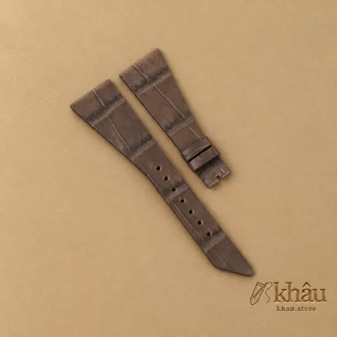 Asymmetric Chocolate Alligator leather watch strap — front view