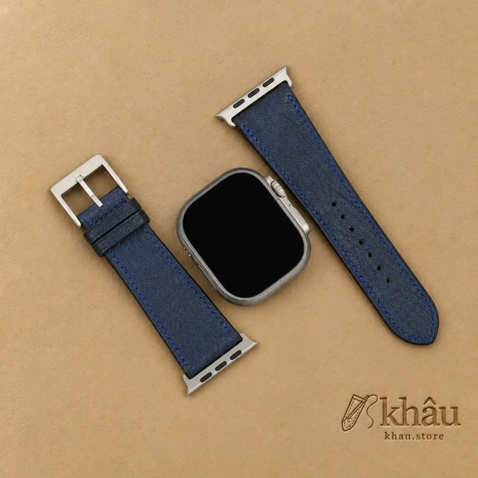 Navy Alran Fat Nat Chevre Leather Apple Watch Ultra Band — additional view