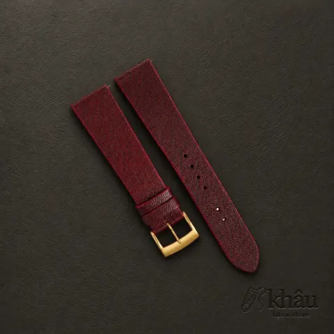 Vintage Red Alran Fat Nat Cherve Goat Leather Watch Strap — front view