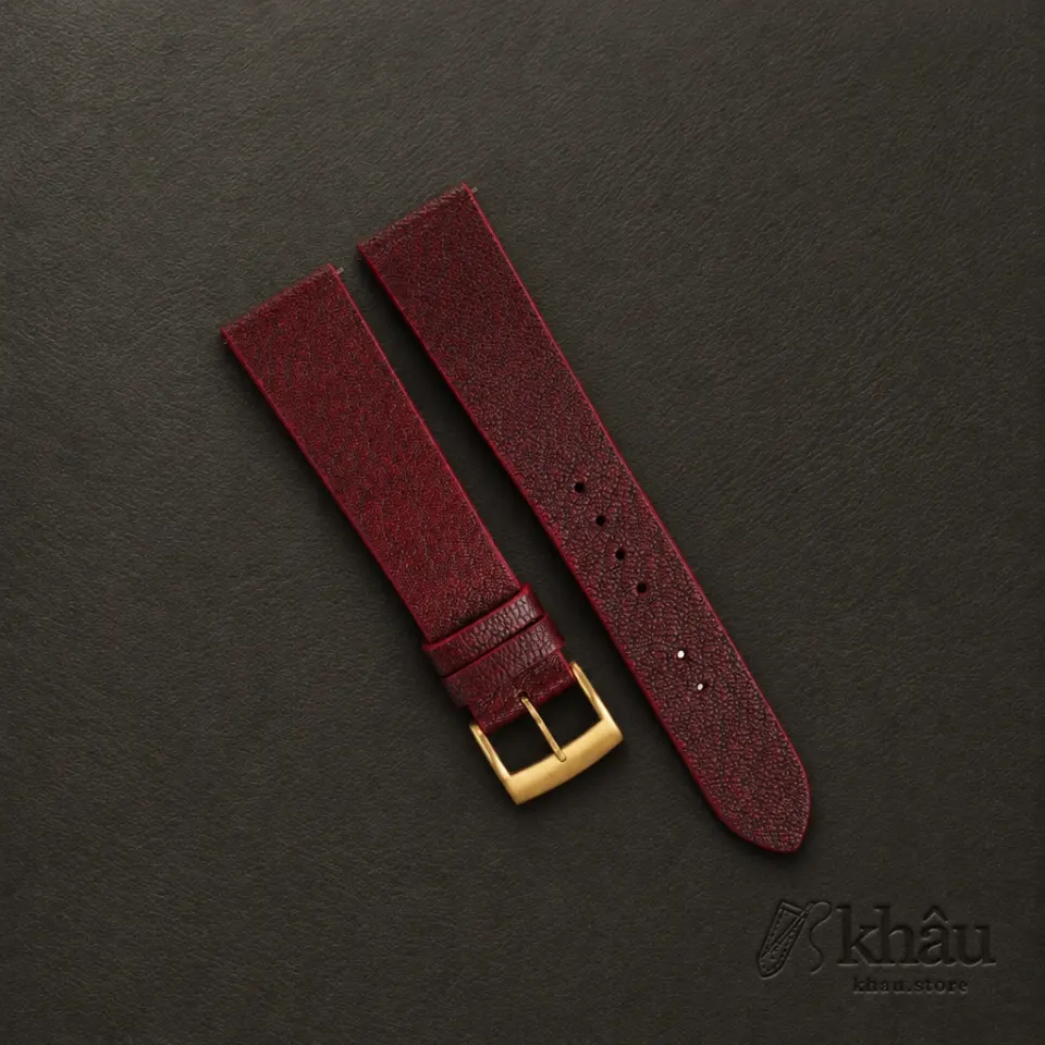 Vintage Red Alran Fat Nat Cherve Goat Leather Watch Strap — front view