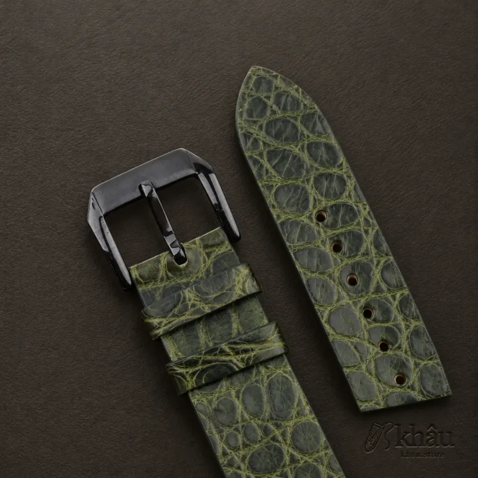 Vintage Green Alligator Round Scales Leather Samsung Watch Band — additional view