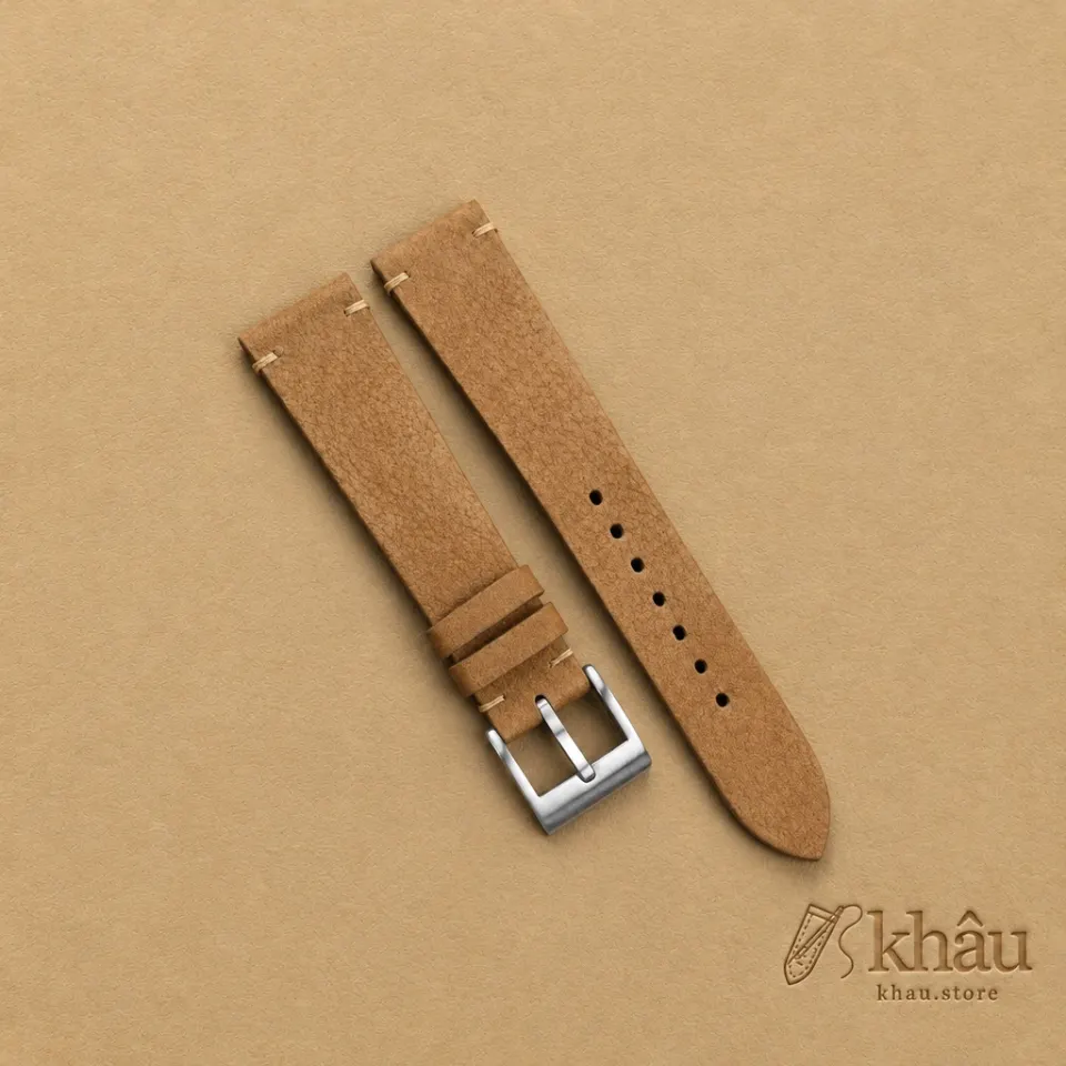 Vintage Coffee Nubuck Leather Side-Stitch Watch Strap — front view