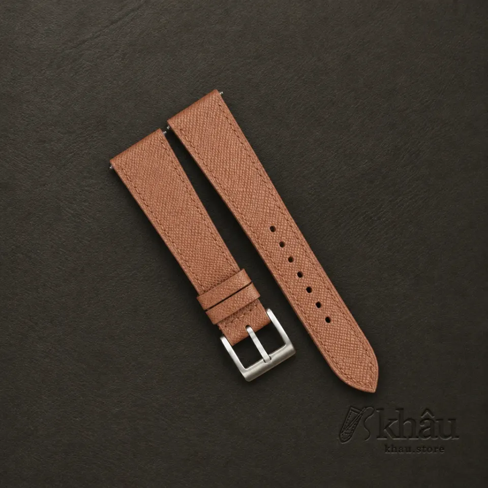 Golden Brown Saffiano Leather Watch Strap — front view