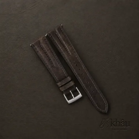 Double Padded Umber Brown Habana Leather Watch Strap — front view