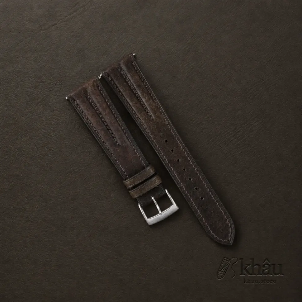 Double Padded Umber Brown Habana Leather Watch Strap — front view