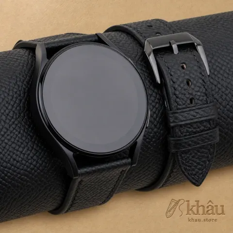Black Epsom Leather Samsung Watch Band — front view