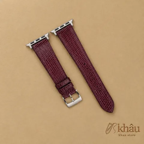 Burgundy Lizard Leather Apple Watch Band — front view