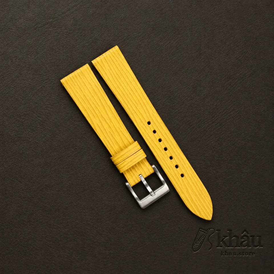 Yellow Calfskin Watch Strap – Waves Texture — front view