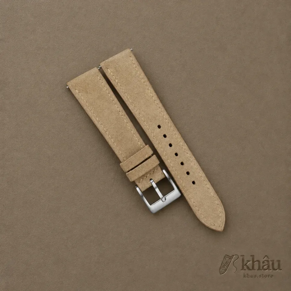 Dark Beige Suede Leather Watch Strap — front view