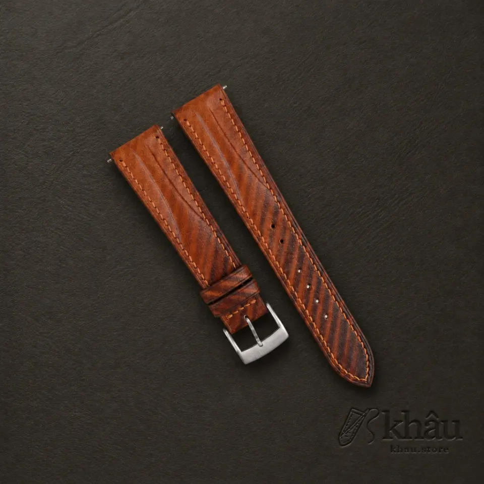 Patina Brown Slash Vachetta Leather Watch Strap — front view