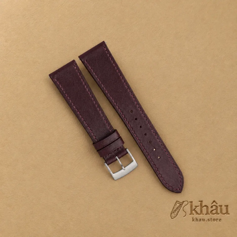 Box Calf Dark Burgundy Leather Watch Strap — front view