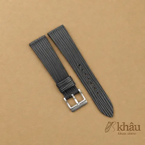 Black Calfskin Watch Strap – Waves Texture — front view
