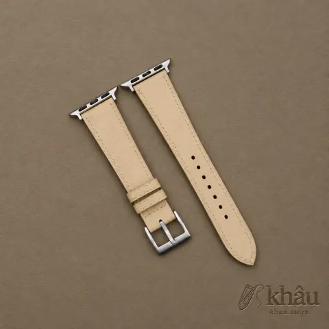 Beige Saffiano Leather Apple Watch Band — front view