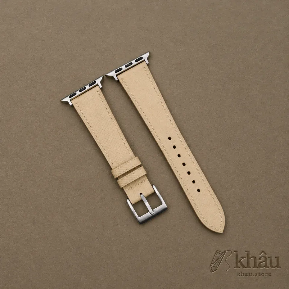 Beige Saffiano Leather Apple Watch Band — front view