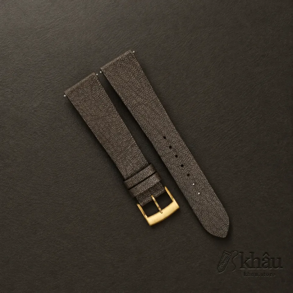 Vintage Brown Alran Fat Nat Cherve Goat Leather Watch Strap — front view