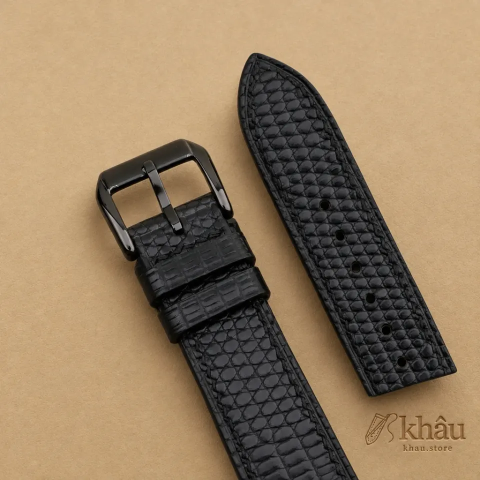 Black Lizard Leather Samsung Watch Band — additional view
