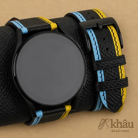 Tricolor Black Epsom Leather Samsung Watch Band — front view