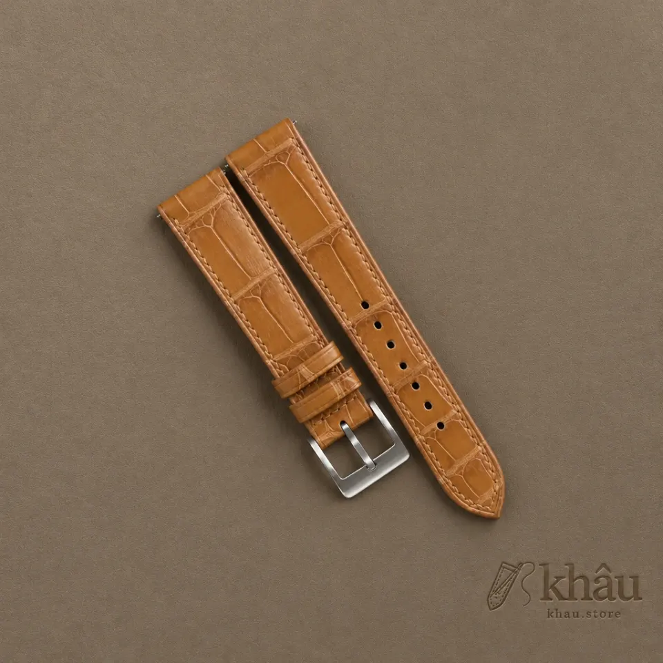 Light Brown Alligator Leather Watch Strap — front view