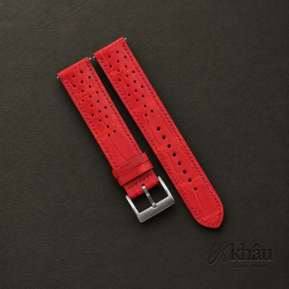Rally Red Alligator Leather Watch Strap — front view